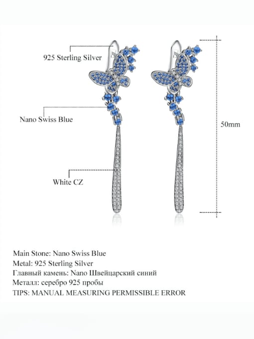 ZXI-SILVER JEWELRY 925 Sterling Silver Nano Swiss Blue Topaz Butterfly  Tassel Artisan Cluster Earring 1