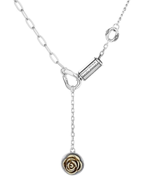 442LM approximately 13g 925 Sterling Silver Flower Vintage Lariat Necklace