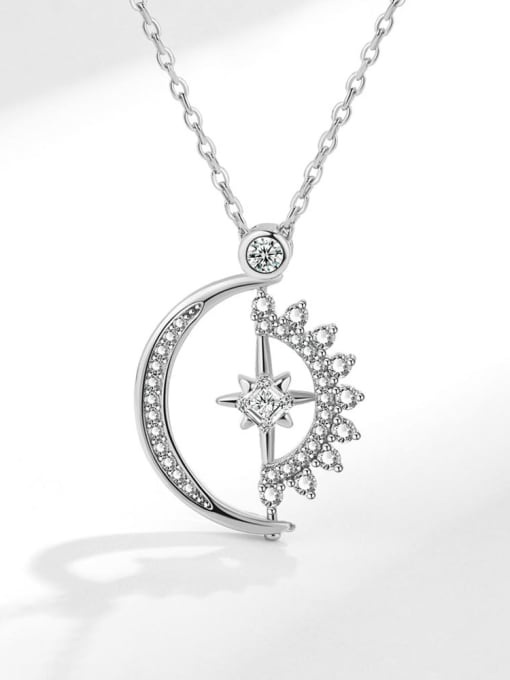 PNJ-Silver 925 Sterling Silver Cubic Zirconia Moon Minimalist Necklace 2