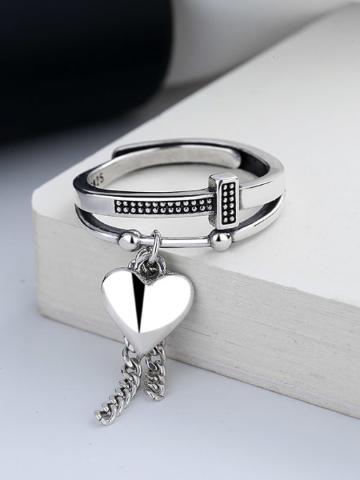 TAIS 925 Sterling Silver Heart Vintage Stackable Ring 2