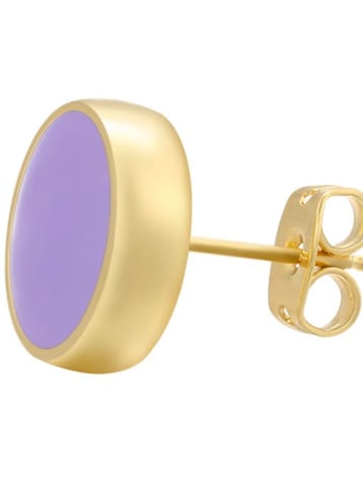Purple 10m Brass Enamel Round Minimalist Stud Earring