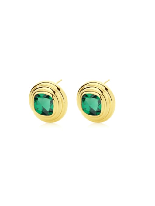 E2352 gold green nano 925 Sterling Silver Glass Stone Geometric Vintage Stud Earring