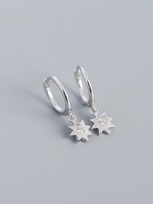 Platinum 925 Sterling Silver Cubic Zirconia Star Minimalist Huggie Earring