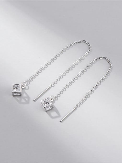 Zircon magic square ear line 925 Sterling Silver Cubic Zirconia Minimalist Square Earring and Necklace Set
