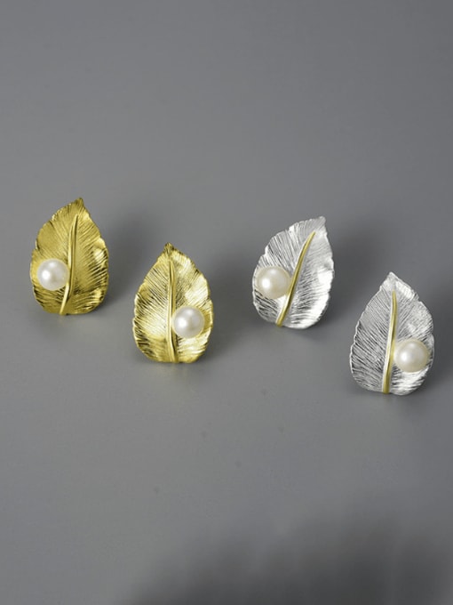 LOLUS 925 Sterling Silver Leaf Artisan Stud Earring 1