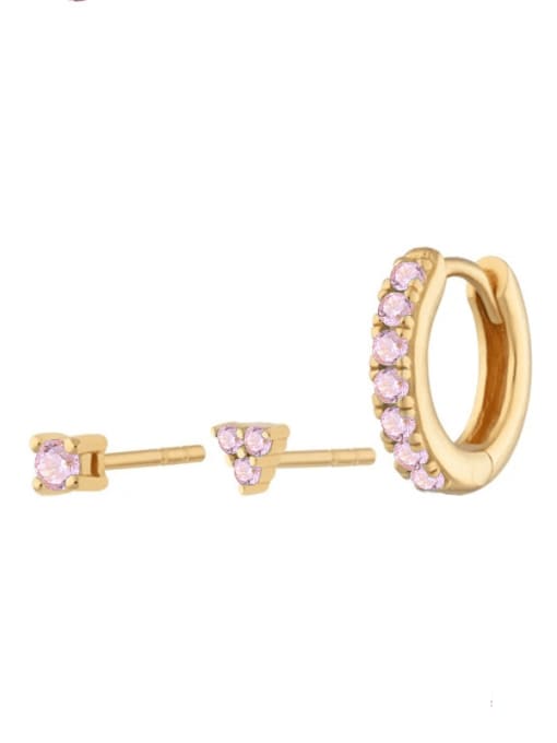 Golden +Pink 925 Sterling Silver Cubic Zirconia Geometric Dainty Stud Earring