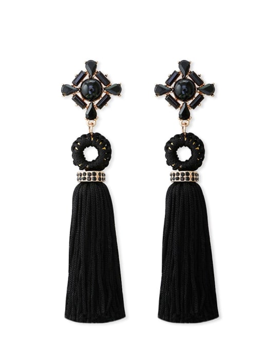 Black e68075 Zinc Alloy Weave Tassel Bohemia Threader Earring