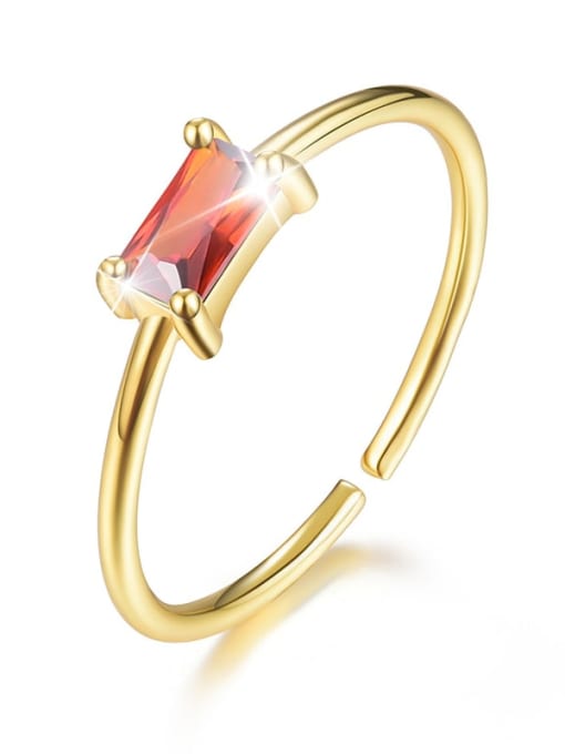 Golden Pomegranate Red ESD0044A5 925 Sterling Silver Cubic Zirconia Geometric Minimalist Band Ring
