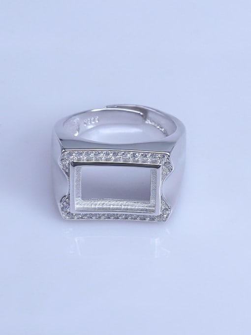 Supply 925 Sterling Silver 18K White Gold Plated Geometric Ring Setting Stone size: 9*14mm 0