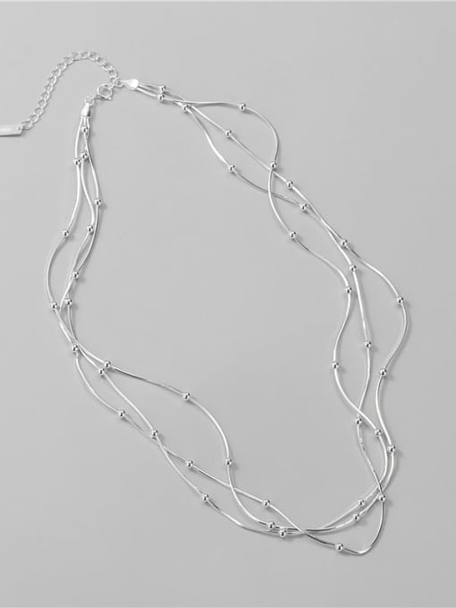 White silver 925 Sterling Silver Bead Minimalist Multi Strand Necklace