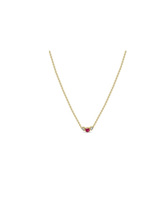 YUANFAN 925 Sterling Silver Cubic Zirconia Red Geometric Dainty Necklace 0