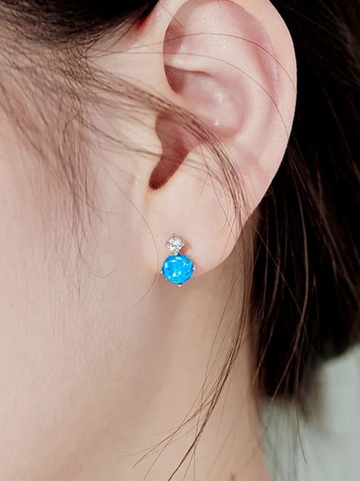 STL-Silver Jewelry 925 Sterling Silver Opal Geometric Dainty Stud Earring 3