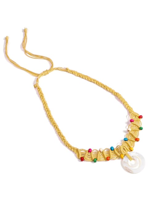 Yellow n70249 Shell Cotton Rope Beads Geometric Bohemia Hand-Woven  Long Strand Necklace