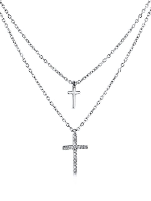 STL-Silver Jewelry 925 Sterling Silver Cubic Zirconia Cross Minimalist Necklace 0