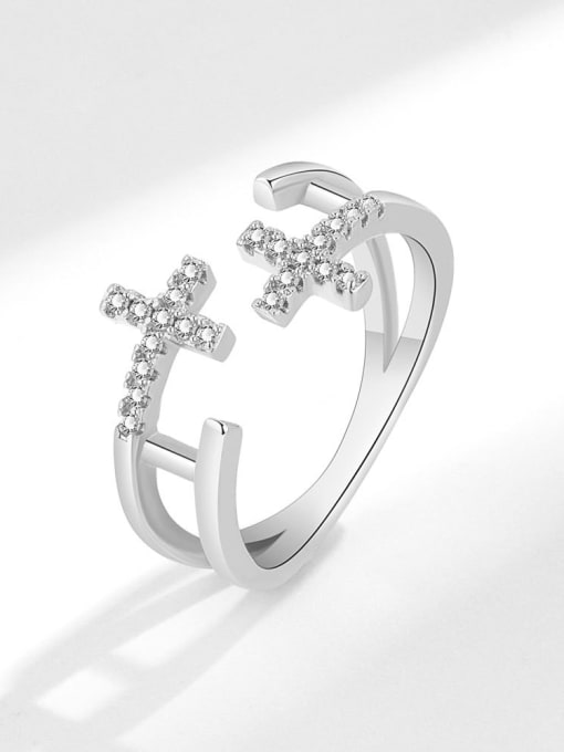 Platinum 925 Sterling Silver Cubic Zirconia Cross Minimalist Stackable Ring
