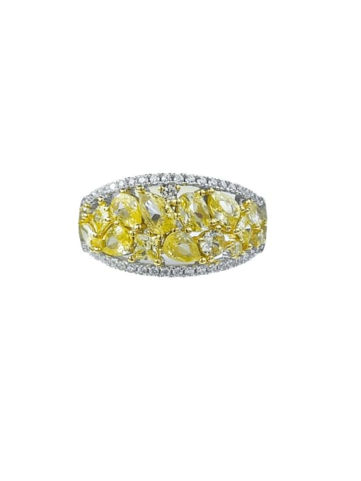 R899 Yellow 925 Sterling Silver High Carbon Diamond Water Drop Luxury Cocktail Ring