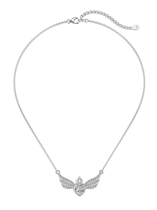 DY190769 S W WH 925 Sterling Silver Cubic Zirconia Heart Wing Dainty Necklace