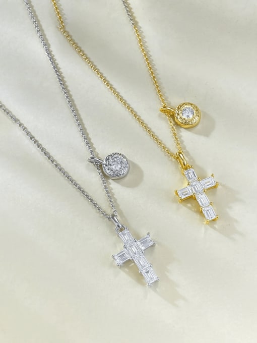 M&J 925 Sterling Silver Cubic Zirconia Cross Luxury Regligious Necklace 0