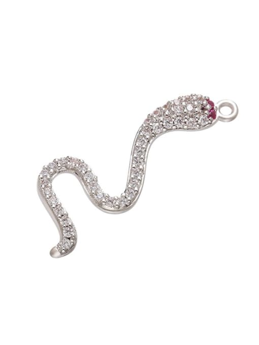 White Gold Red Diamond Brass Micropaved Snake Pendant