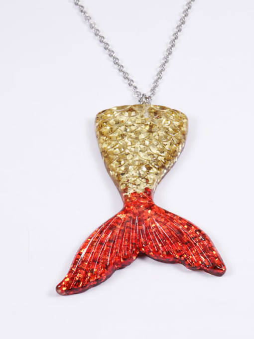 Color 5 Stainless steel Resin   Cute Wind Fish Tail Peendant Necklace