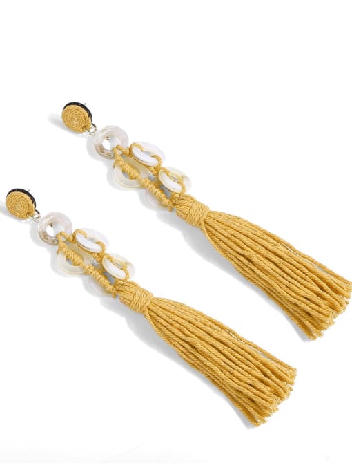 Yellow e68740 Alloy Tassel Shell Cotton Rope Geometric Bohemia Hand-Woven  Drop Earring