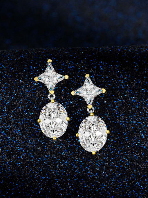 A&T Jewelry 925 Sterling Silver Cubic Zirconia Geometric Luxury Drop Earring 2