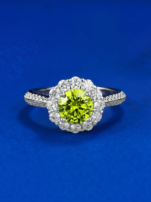 R1031 Apple Green 925 Sterling Silver High Carbon Diamond Flower Luxury Cocktail Ring