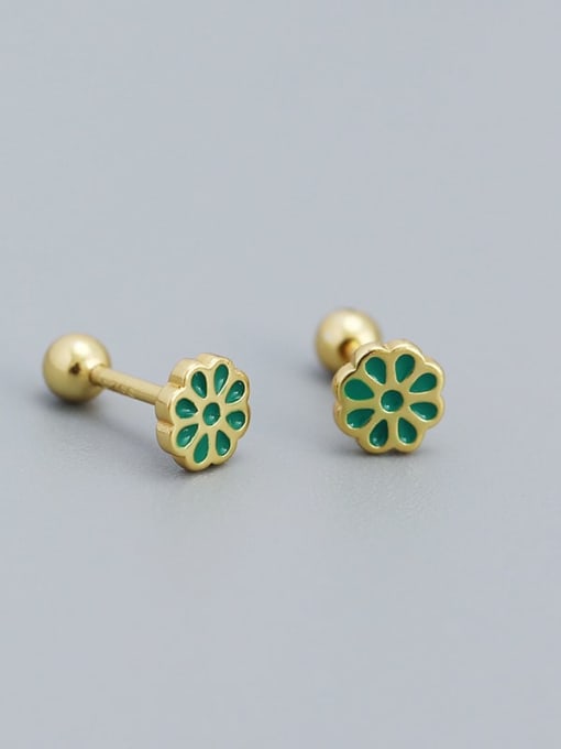 Gold (green) 925 Sterling Silver Enamel Flower Minimalist Stud Earring