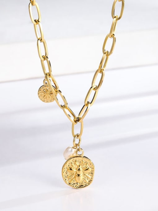 Baroque Gold Coin Gold Necklace Titanium Steel Geometric Vintage Hollow Chain Necklace
