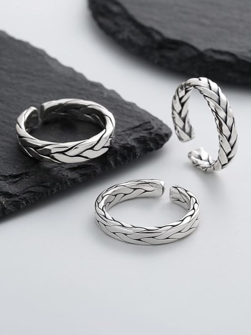 TAIS 925 Sterling Silver Geometric hand braided braids Vintage Band Ring 2