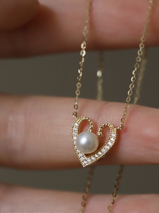 ZEMI 925 Sterling Silver Imitation Pearl Heart Dainty Necklace 1