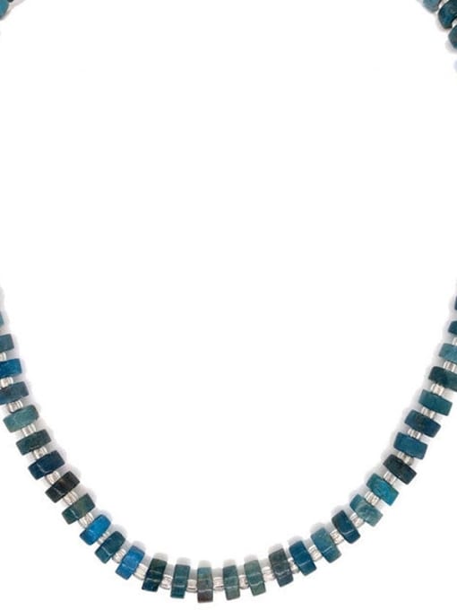 Sea Blue Necklace 38 +5cm Titanium Steel Natural Stone Geometric Bohemia Beaded Necklace