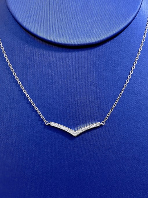 N157 Small V Necklace 925 Sterling Silver Cubic Zirconia Geometric Minimalist Necklace