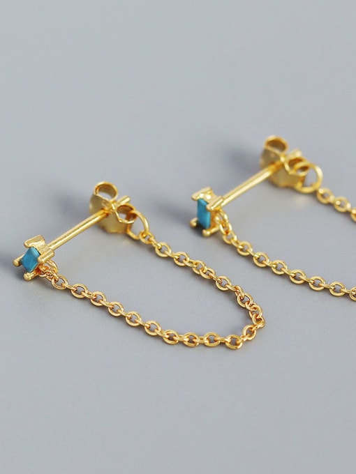 Gold (Turquoise) 925 Sterling Silver Cubic Zirconia Tassel Minimalist Drop Earring