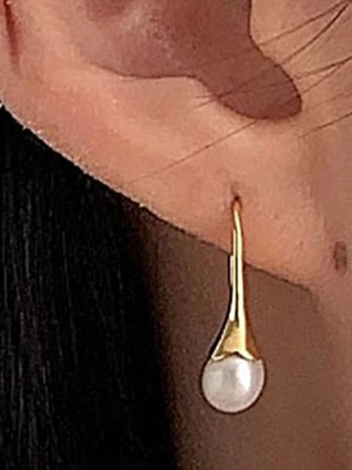 YUANFAN 925 Sterling Silver Imitation Pearl Geometric Minimalist Hook Earring 1