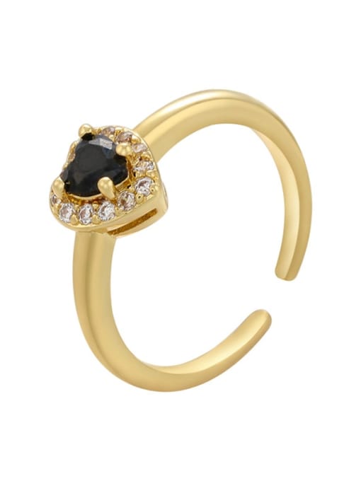 Gold Black Brass Cubic Zirconia Heart Dainty Band Ring