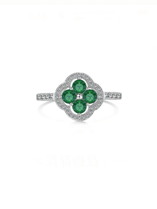 Platinum Green  DY120950 S W WG6 925 Sterling Silver Cubic Zirconia Dainty Clover  Earring Ring and Necklace Set