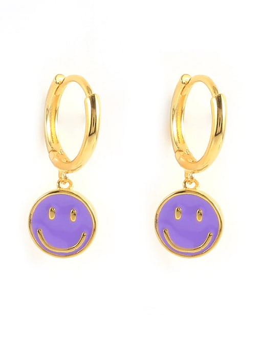 Gold +Purple 925 Sterling Silver Enamel Smiley Minimalist Huggie Earring