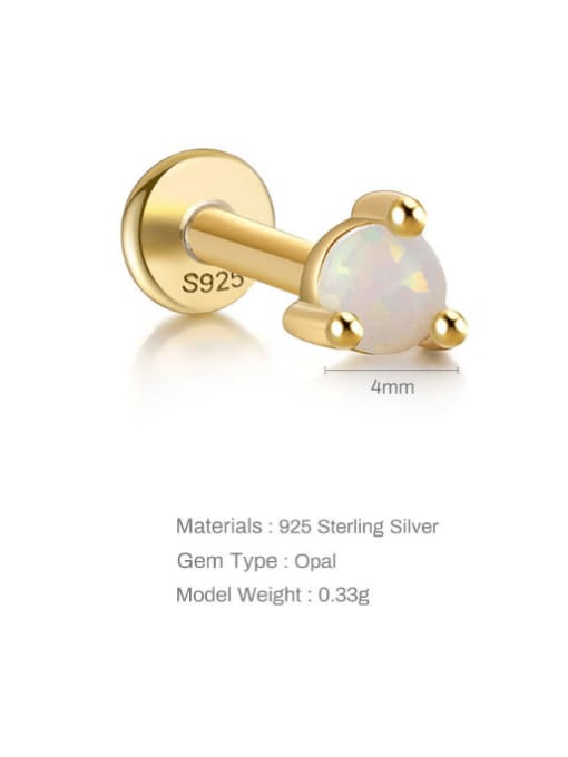Gold Single 3 925 Sterling Silver Synthetic Opal Geometric Dainty Single Earring(Single-Only One)