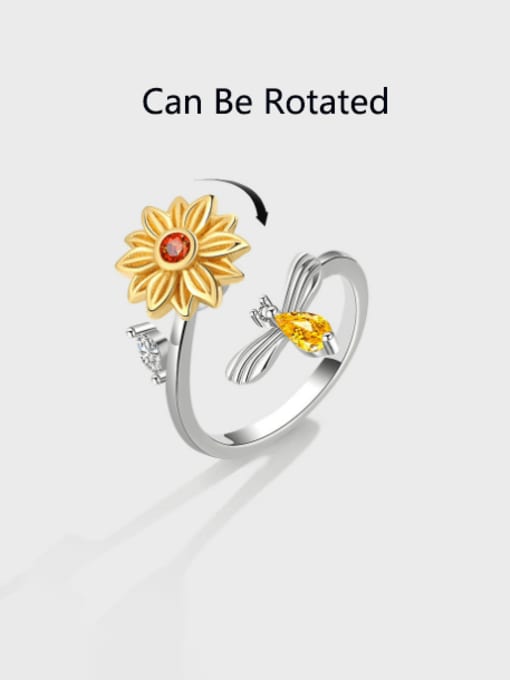 PNJ-Silver 925 Sterling Silver Cubic Zirconia Flower Minimalist  Can Be Rotated  Band Ring 2