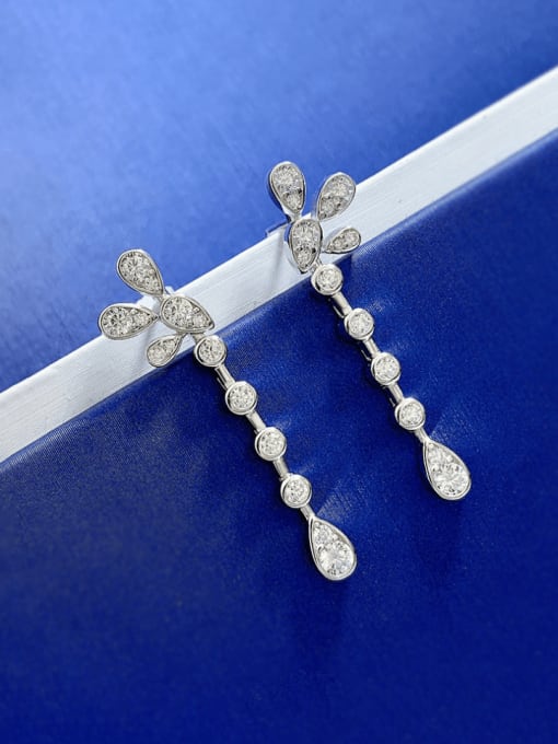 Egret Feather Crown Earrings 925 Sterling Silver Cubic Zirconia Flower Dainty Drop Earring