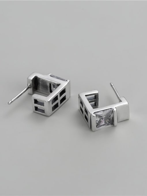 white 925 Sterling Silver Cubic Zirconia Square Minimalist Stud Earring