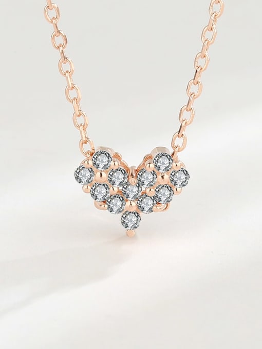 Rose Gold 925 Sterling Silver Rhinestone Heart Minimalist Necklace