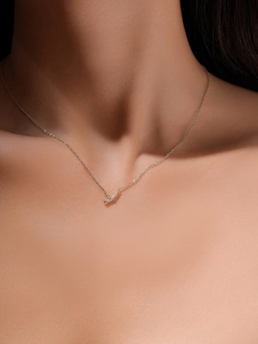 MZ- Silver 925 Sterling Silver Cubic Zirconia Irregular Minimalist Necklace 1