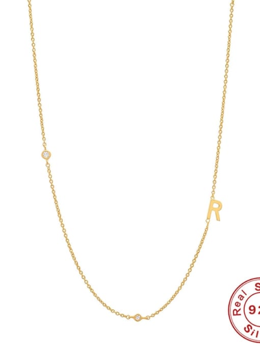 Gold R 925 Sterling Silver Letter Minimalist Necklace