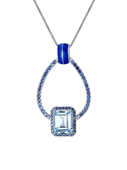 ZXI-SILVER JEWELRY 925 Sterling Silver Swiss Blue Topaz Geometric Minimalist Necklace 0