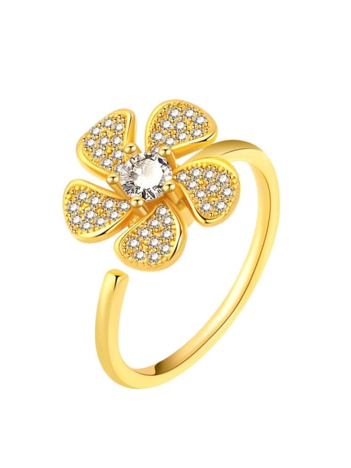 PNJ-Silver 925 Sterling Silver Cubic Zirconia Rotating Flower Cute Band Ring 3