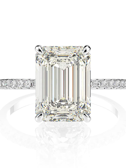 White g (r 1533 emerald cut) 925 Sterling Silver High Carbon Diamond Geometric Dainty Ring