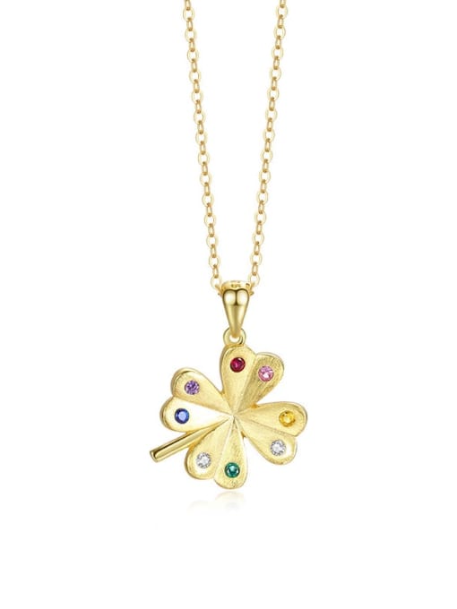 A2977 Gold 925 Sterling Silver Cubic Zirconia Flower Minimalist Necklace