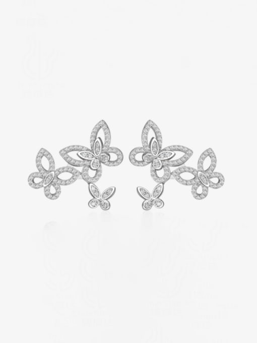 A&T Jewelry 925 Sterling Silver Cubic Zirconia Butterfly Luxury Cluster Earring 2